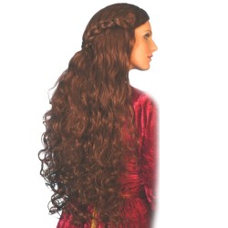 Peruca Adulto Medieval Castanho Longo Cacheado