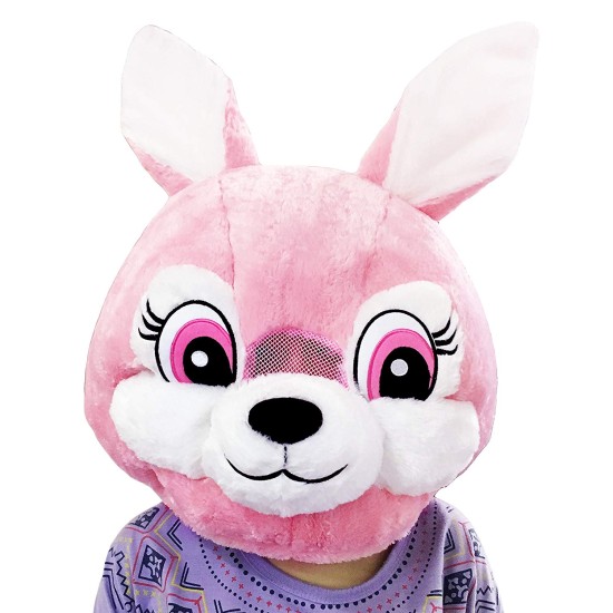 Cabeça Capacete/Máscara coelho Rosa Pelúcia Luxo
