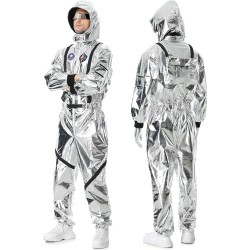 Fantasia Adulto Macacão de Astronauta Prata Luxo 