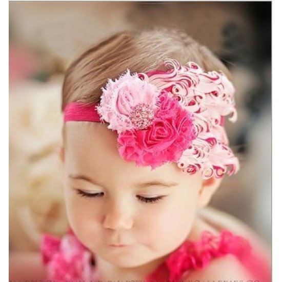 Tiara de Penas Rosa e Pink Bebês