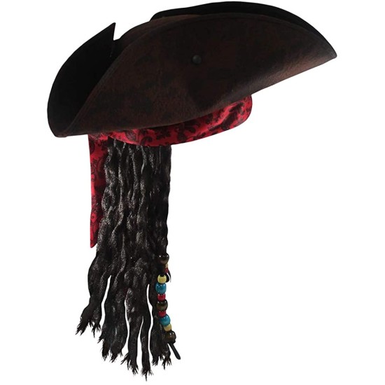 Chapéu com Tranças Jack Sparrow Clássico Luxo