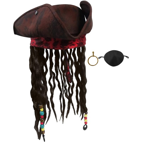 Chapéu com Tranças Jack Sparrow Clássico Luxo