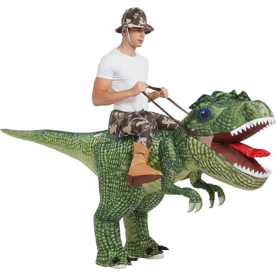 Fantasia Inflável Nas Costas do Dino Verde Adulto