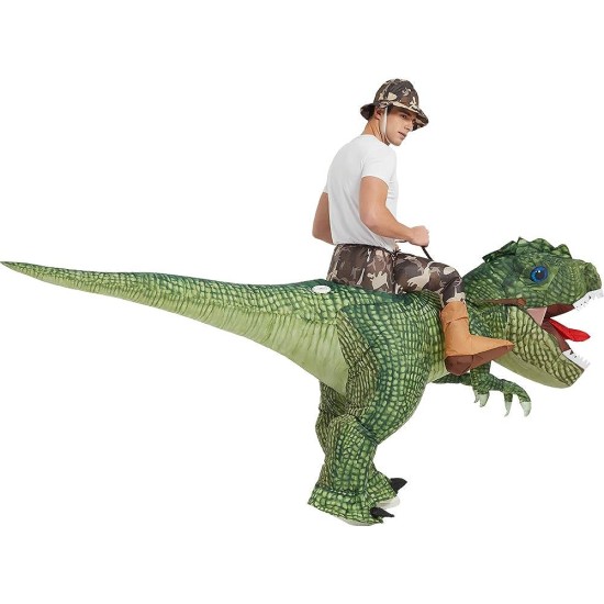 Fantasia Inflável Nas Costas do Dino Verde Adulto