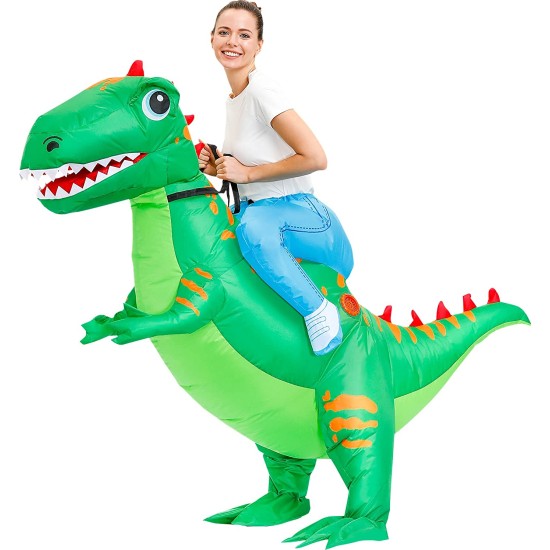 Fantasia Inflável Nas Costas do Dinossauro Verde Adulto