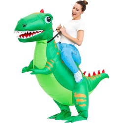Fantasia Inflável Nas Costas do Dinossauro Verde Adulto