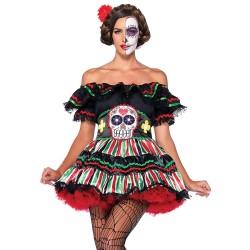 Fantasia Caveira Mexicana Adulto Extra Grande Clássica