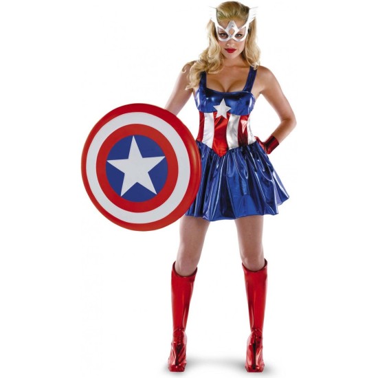 Fantasia Vestido Capitão América Adulto Sexy Feminino