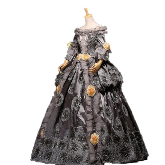 Fantasia Vestido Maria Antonieta Cinza Medieval Renacença Vitoriano