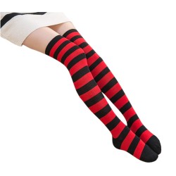 Meia Calça Listrada Preto e Vermelho Adulto