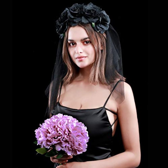 Tiara Flores Caveira Mexicana Adulto Luxo Preto