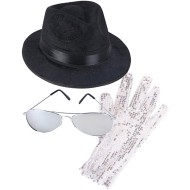 Kit Michael Jackson com Luvas de Lantejoulas Prateadas Óculos e Chapéu