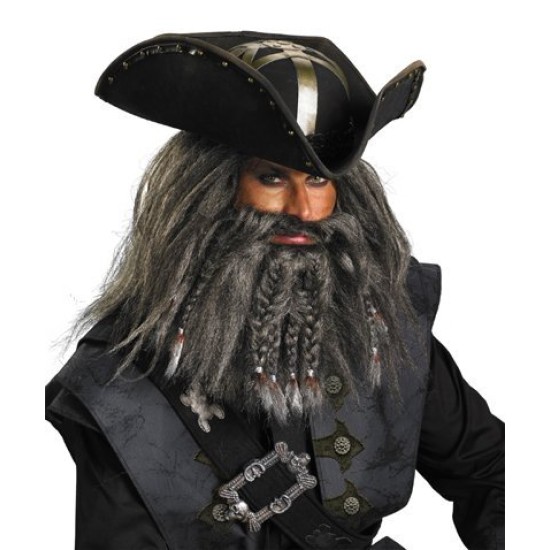 Peruca e Barba do Pirata Barba Negra Piratas do Caribe