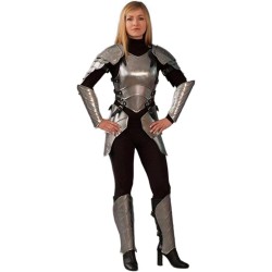 Fantasia Adulto Cavaleiro Armadura Prata Luxo Feminino