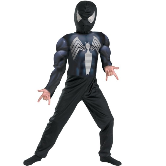 Fantasia Infantil Homem Aranha Preto com Músculos Luxo