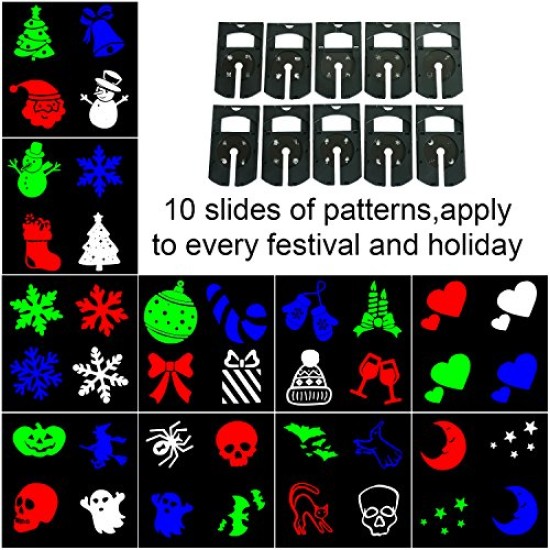 Projetor de Luz Laser Led Festas com 10 Motivos Coloridos