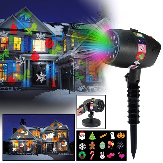 Projetor de Luz Laser Natalina Vermelho e Verde com Movimento 12 Temas