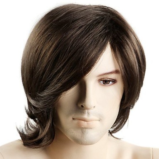 Peruca Adulto Masculina com Fibra Sintética Natural Castanho