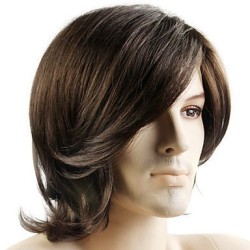 Peruca Adulto Masculina com Fibra Sintética Natural Castanho