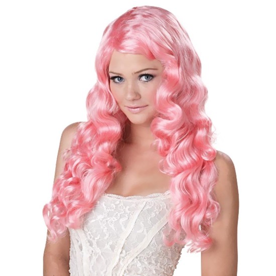 Peruca Adulto Sexy Cacheada Longa e Rosa