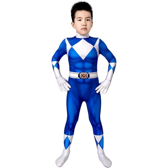 Fantasia Power Rangers Azul Infantil Luxo