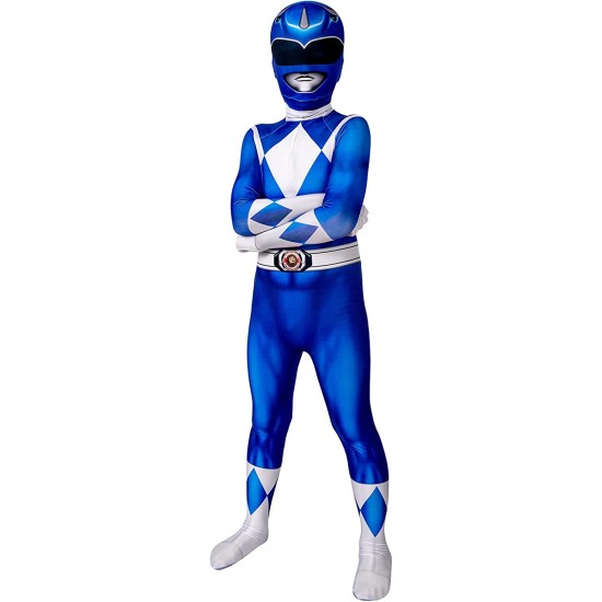Fantasia Power Rangers Azul Infantil Luxo