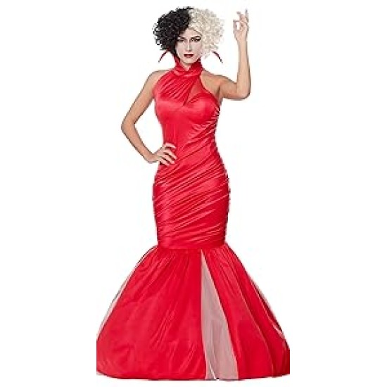 Fantasia Adulto Cruela Longo Vermelho Clássico